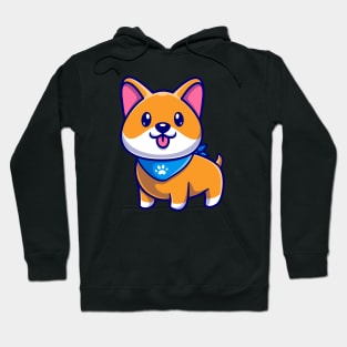 Cute Shiba Inu Dog Wearing Scarf Cartoon Hoodie